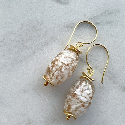 White and gold Murano glass earrings
