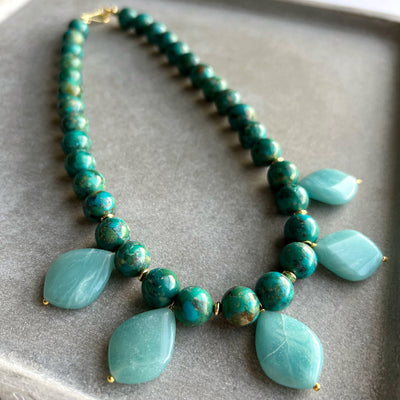 Turquoise and amazonite statement necklace