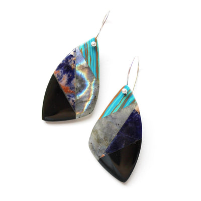 Blue and black semiprecious stone earrings