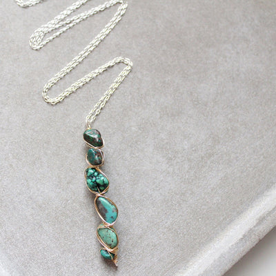 Wire wrapped turquoise pendant on chain